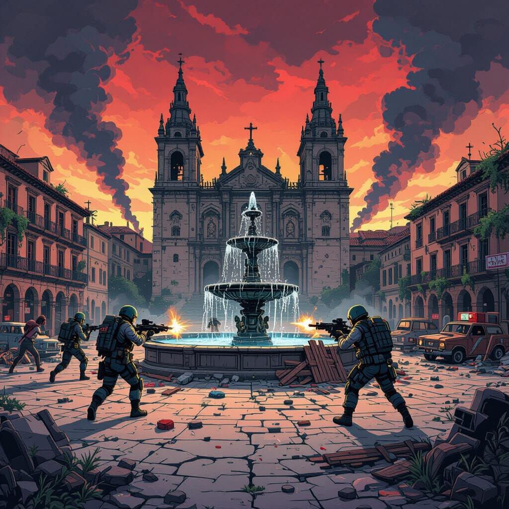 Retro Pixel Art Post-Apocalypse Lima Plaza Mayor