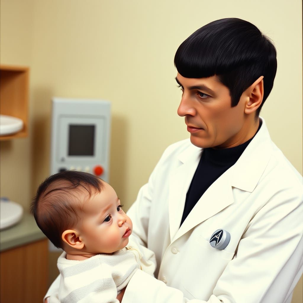 Leonard Nimoy as Spock as Pediatrician in Lab Coat