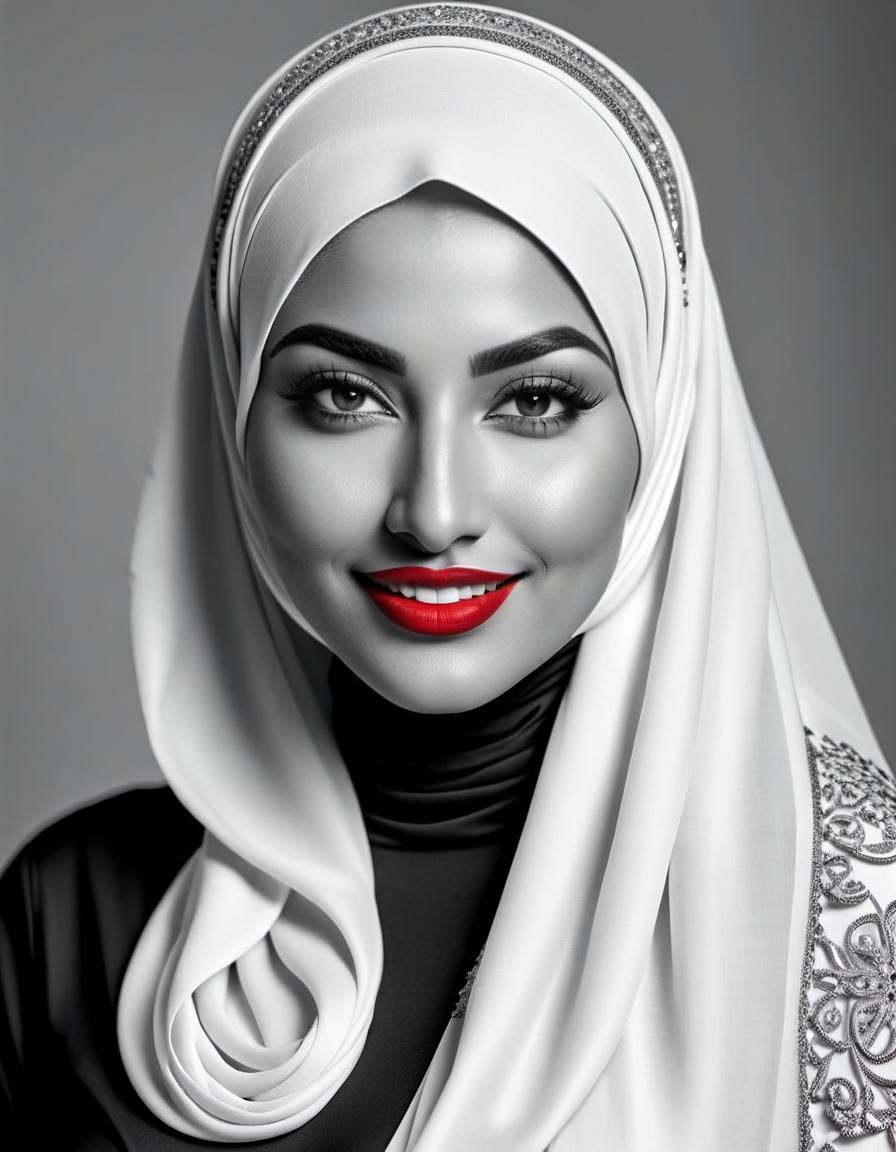Detailed Black and White Portrait of Middle Eastern Woman