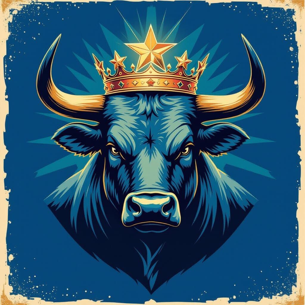 Majestic Bull Flag with Star Crown