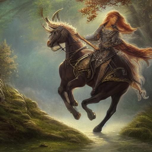 Centaurs in Ethereal Forest Landscape as Oil Painting