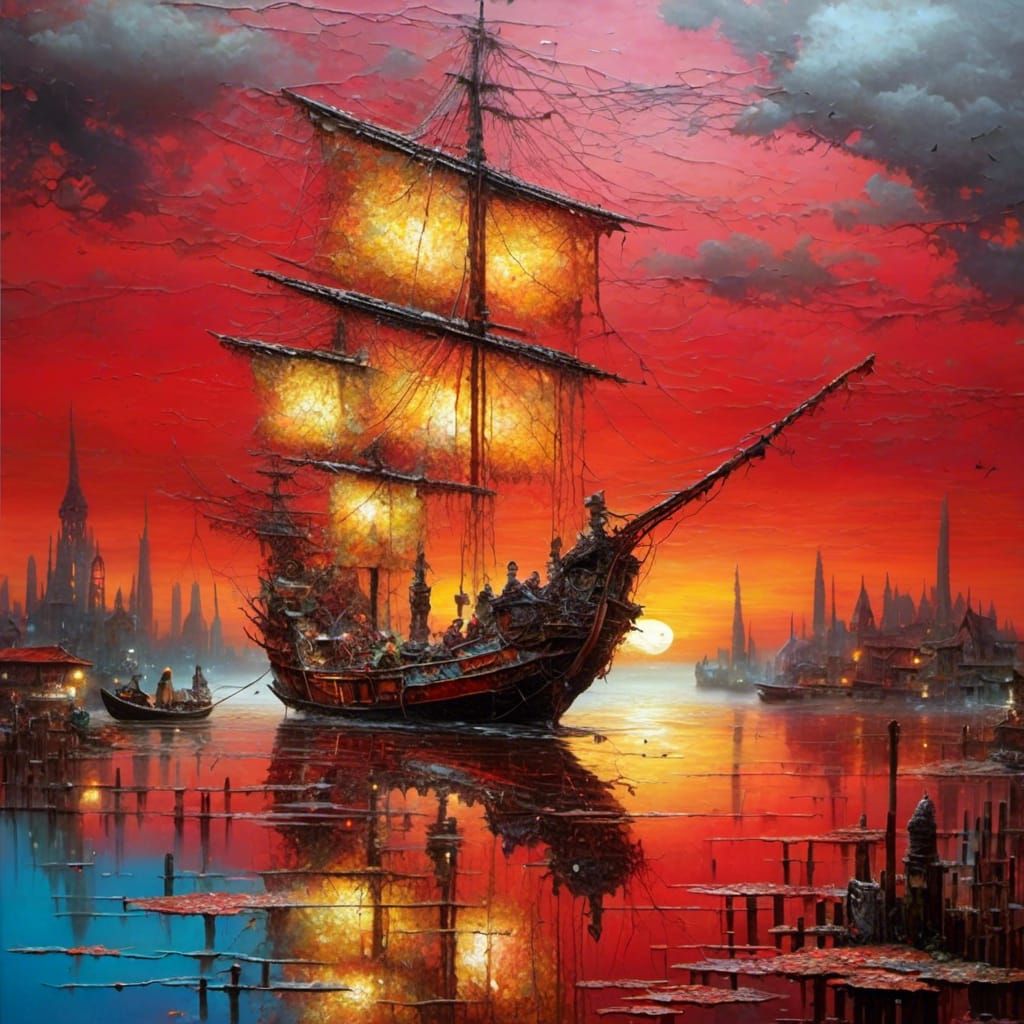 Chinese Junk at Sunset