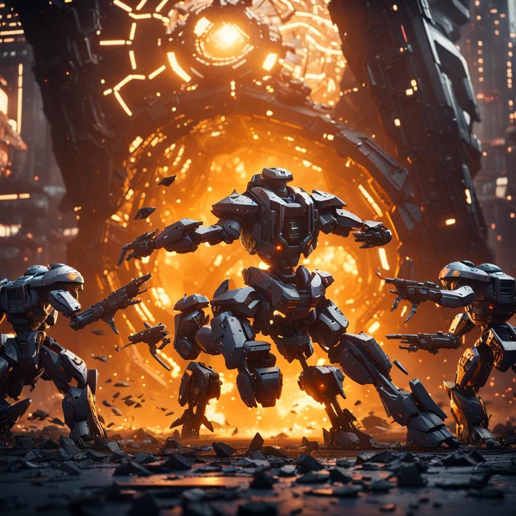 Epic Mech Fight in Futuristic Sci-Fi Landscape