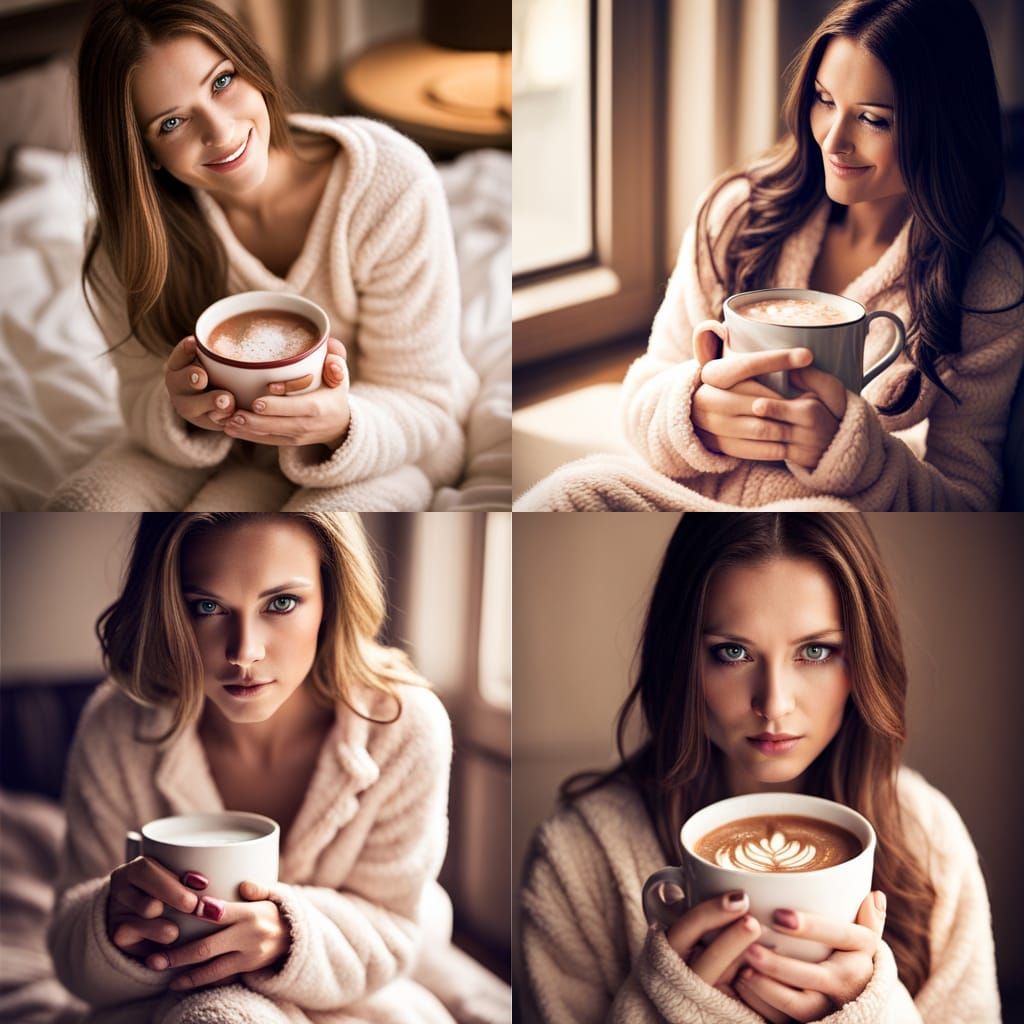 Cozy Woman in Teddy Bear Pajamas with Cocoa