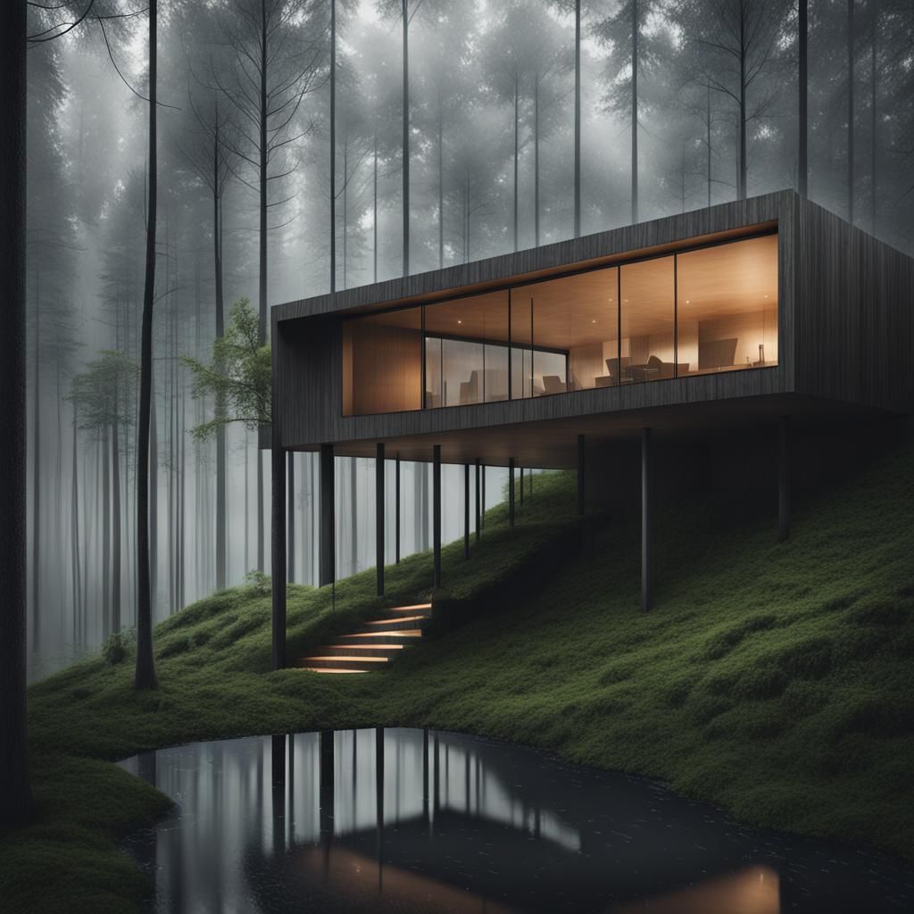 Abstract Forest Home in the Rain