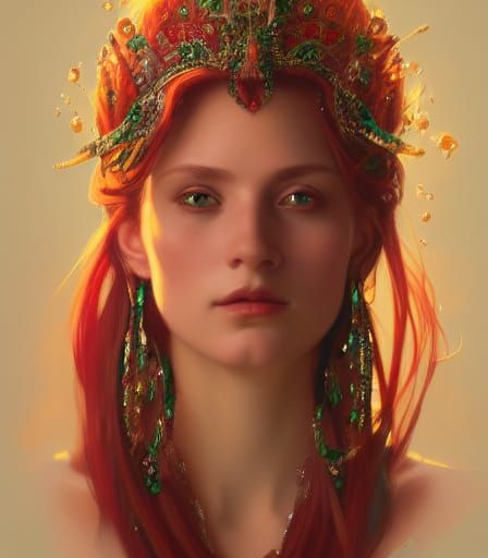 Red-Haired Woman with Emerald Headdress Portrait