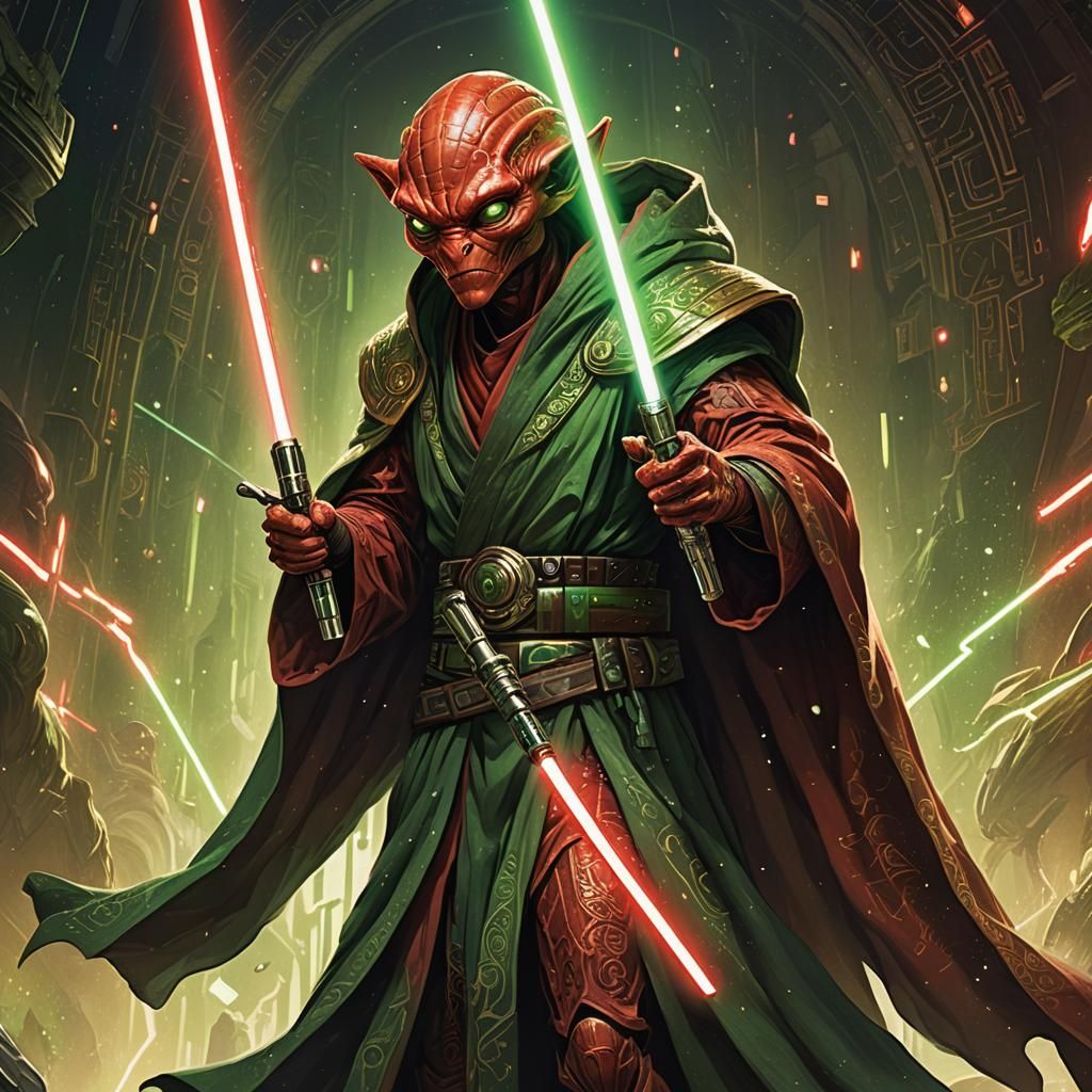 Red Alien Jedi Concept Art with Lightsaber