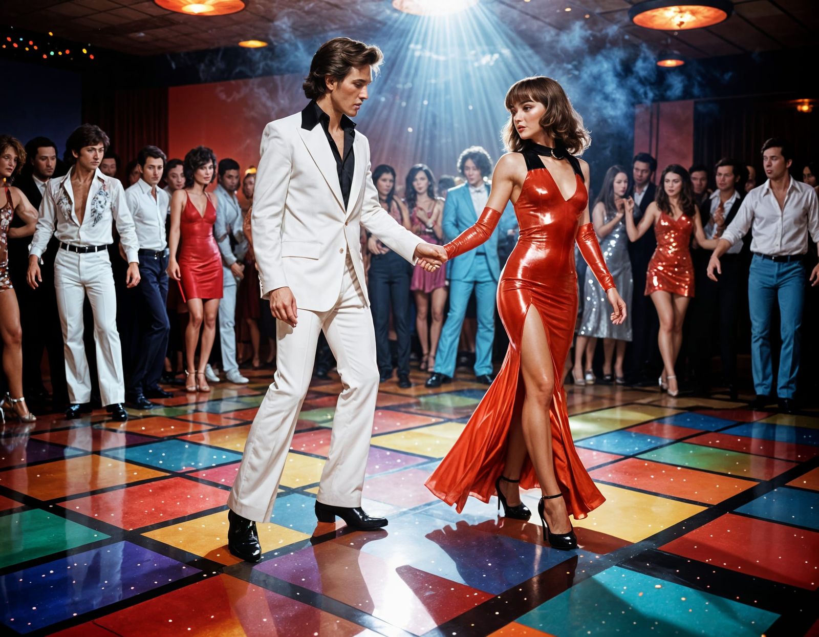 Dramatic Disco Dancer in Glowing Nightclub Scene