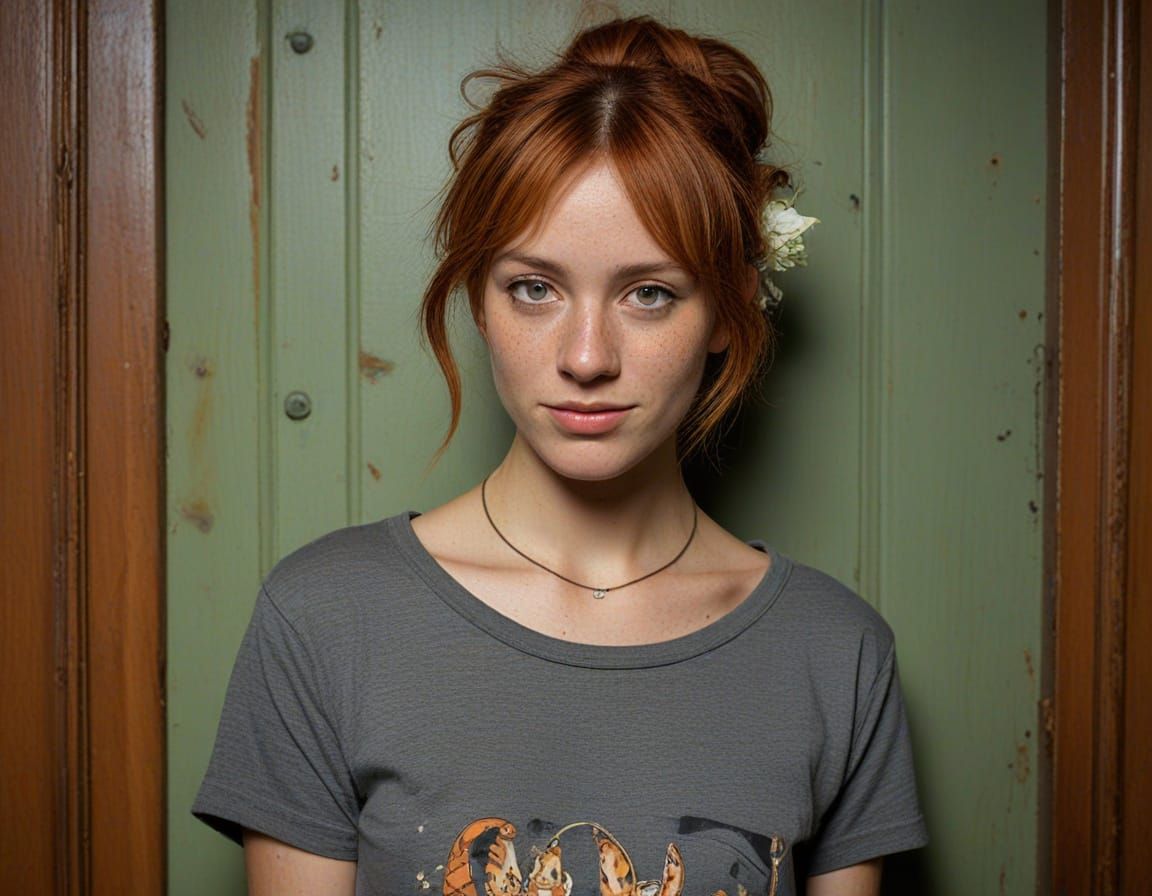 tiger lily young 30ish ginger hair freckled cross-eyed sly g...
