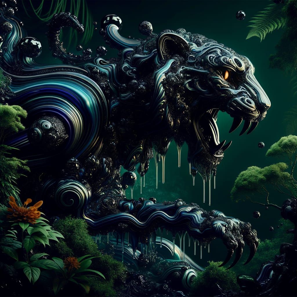 Melting Tiger-Raptor Hybrid in Nouveau Style