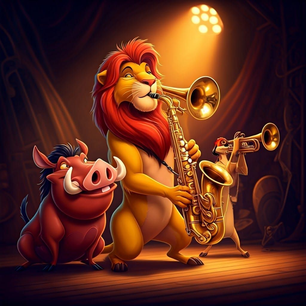 Lion King Jazz Band in Realistic Style