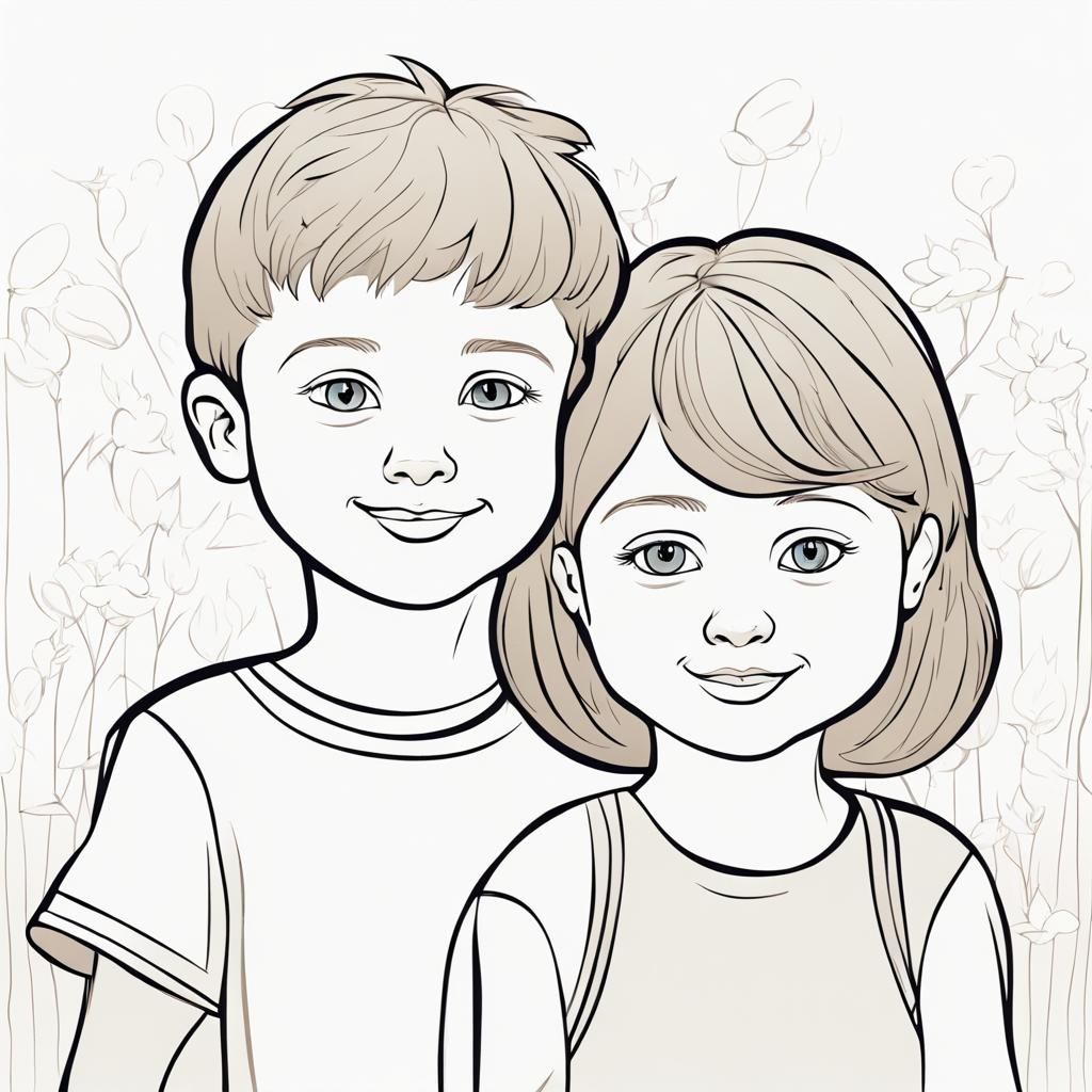 Simple Illustration of Proud Children for Coloring