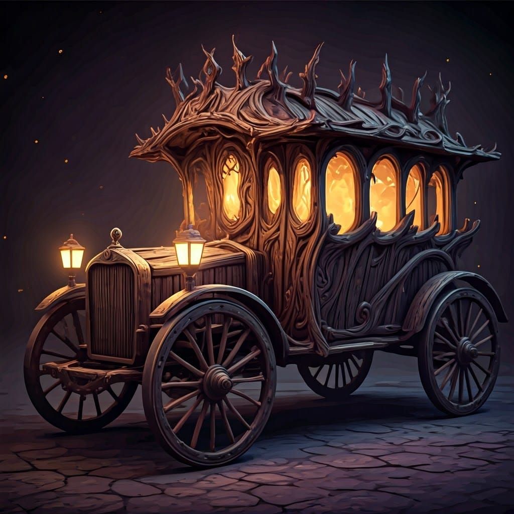 Eerie Wooden Vehicle: Dark Fantasy Concept Art