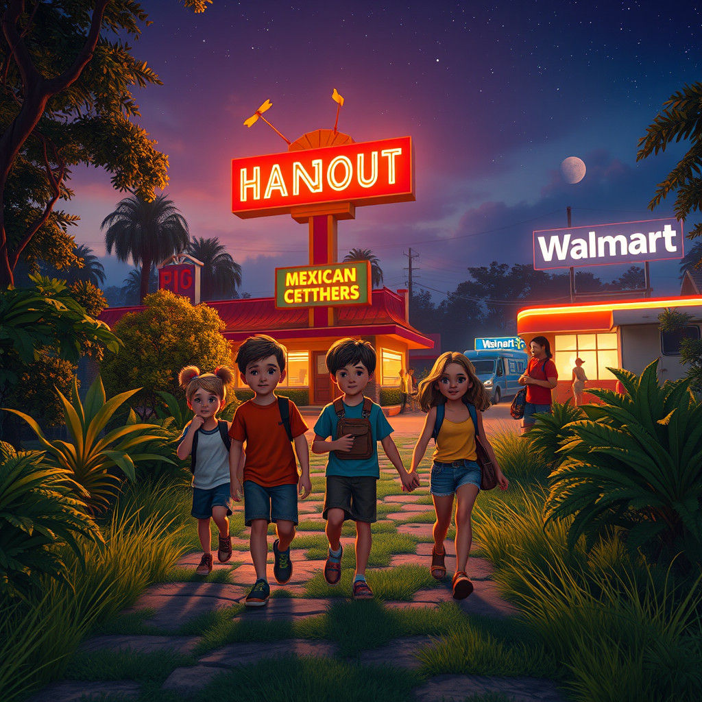 Whimsical Summer Camp Scene in Vibrant, Fantastical Style