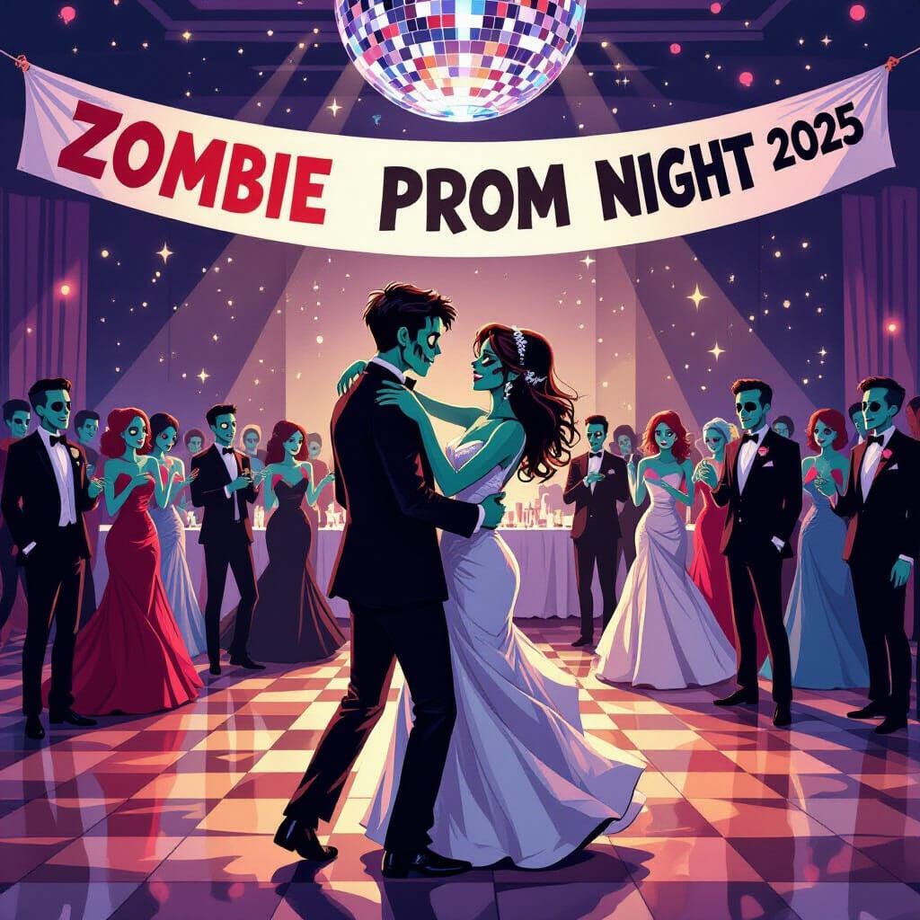 Zombie Prom Night Dance Scene in Acrylic Art