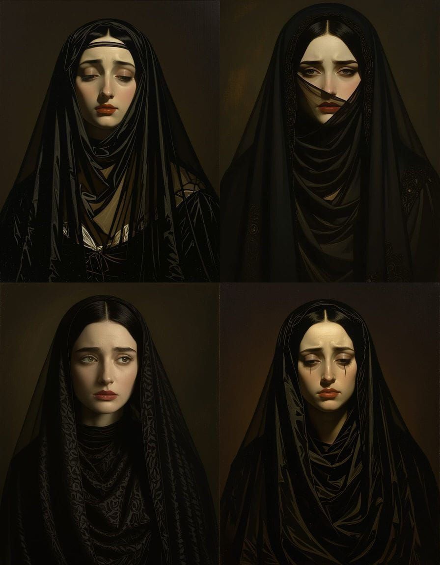 Sorrowful Woman in Dark Veil