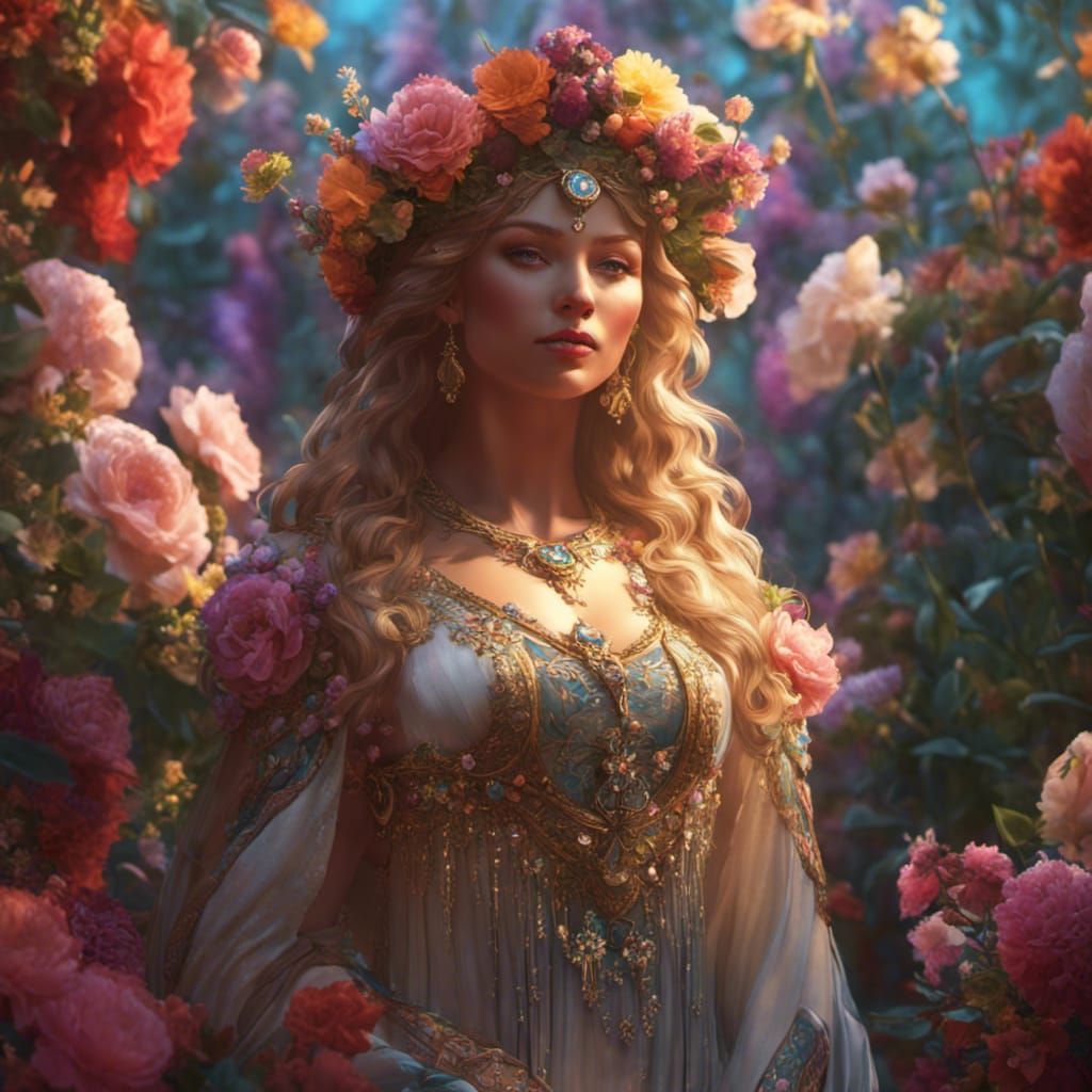 Goddess of Flowers in Art Nouveau Style
