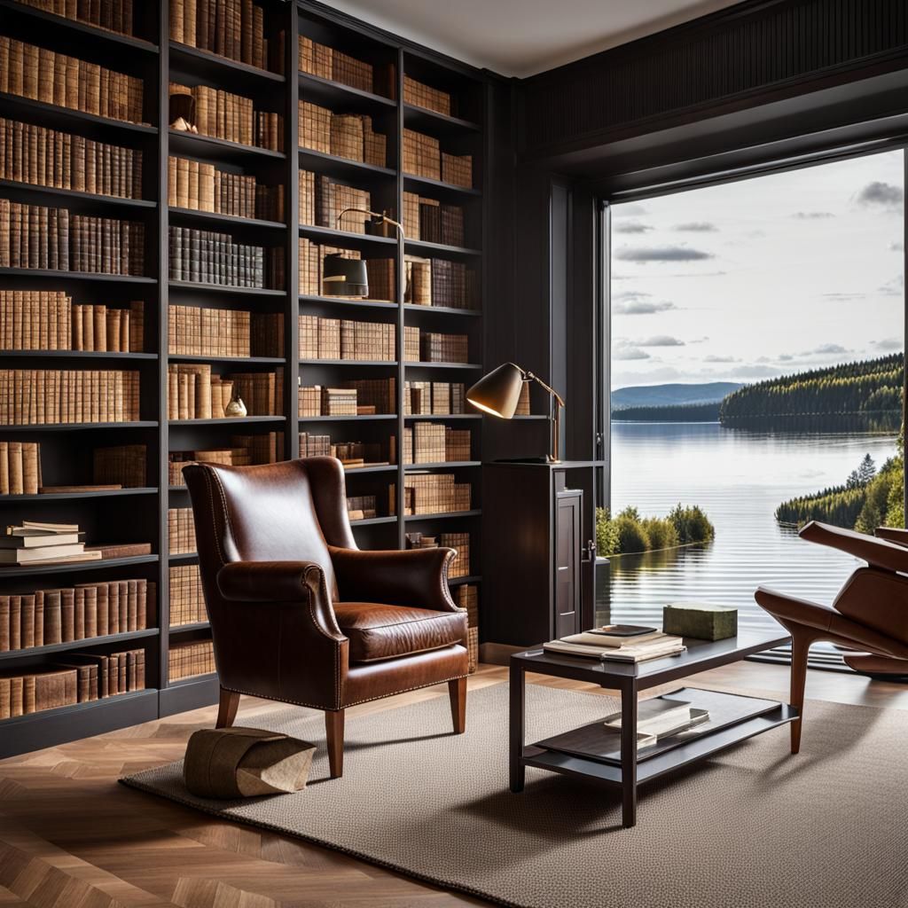 Home Library with Lake View