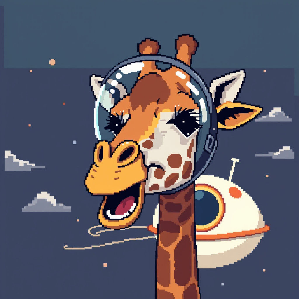 Laughing Giraffe in Space Helmet: Pixel Art