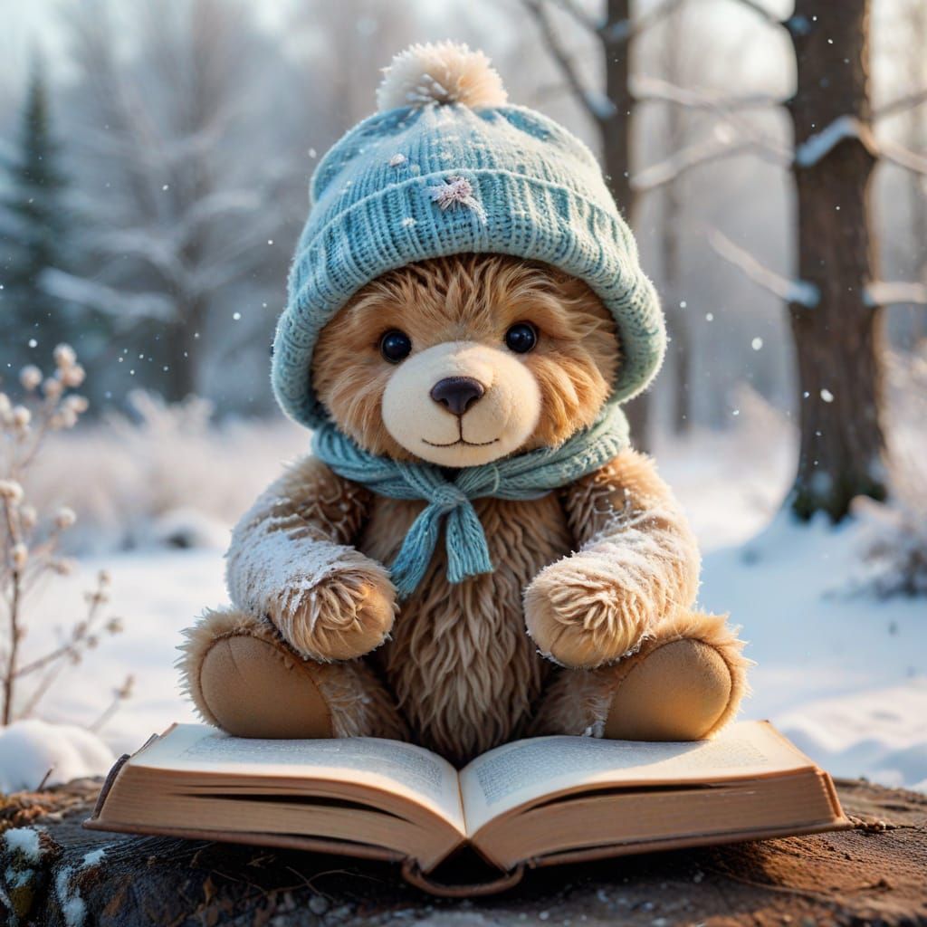 Teddy Bear's Winter Tale in Snowy Landscape