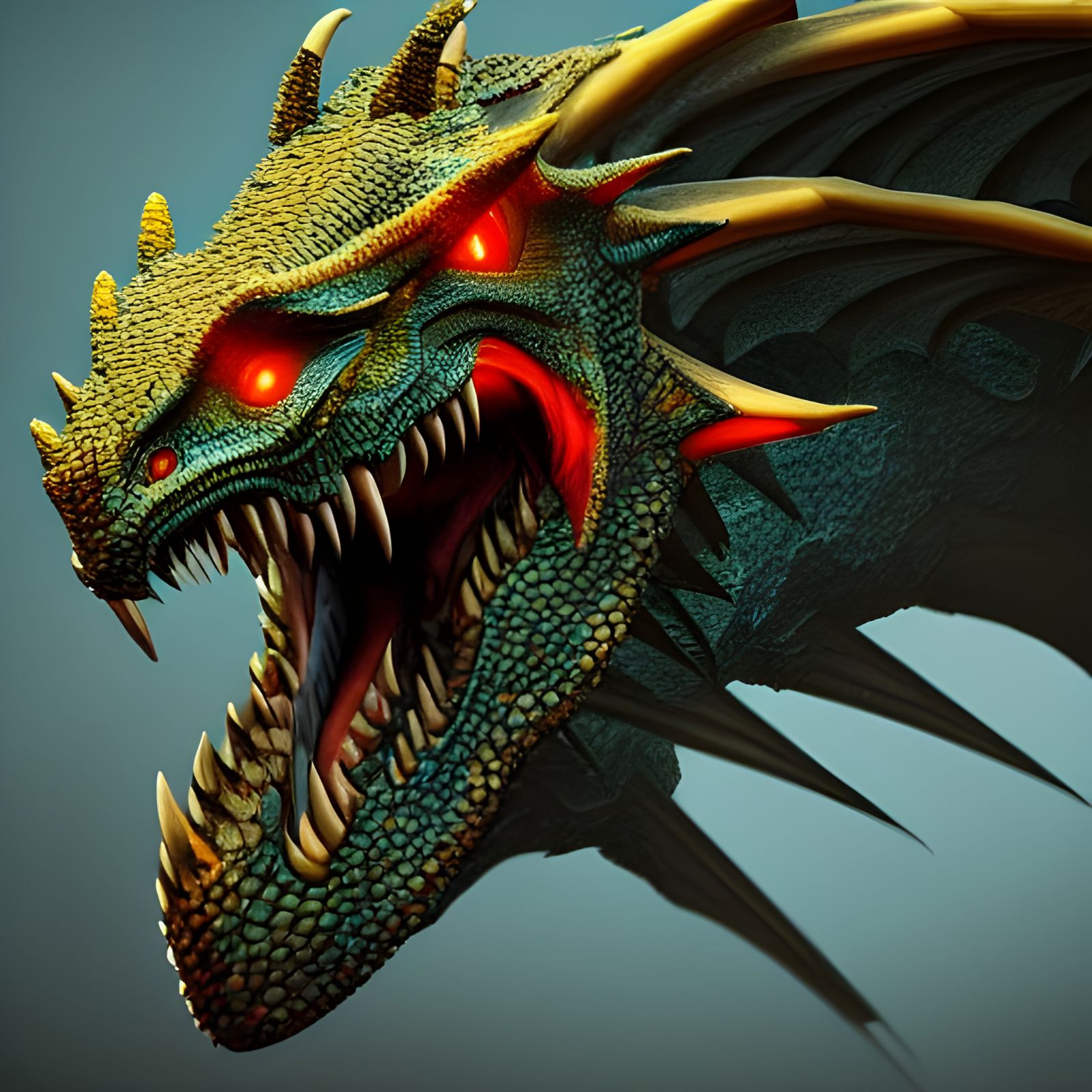 Detailed Dragon Head in Digital Art Style