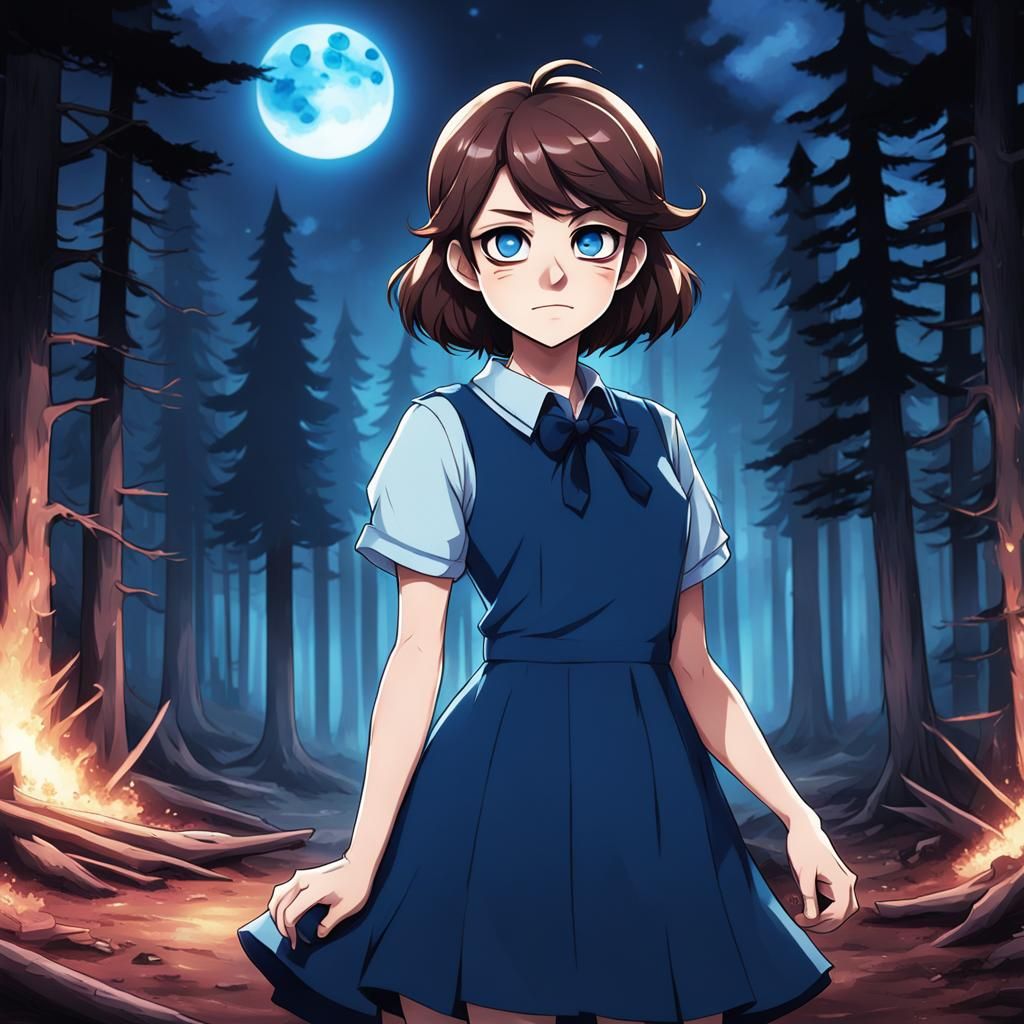 Dipper Pines in Blue Dress, Anime Style