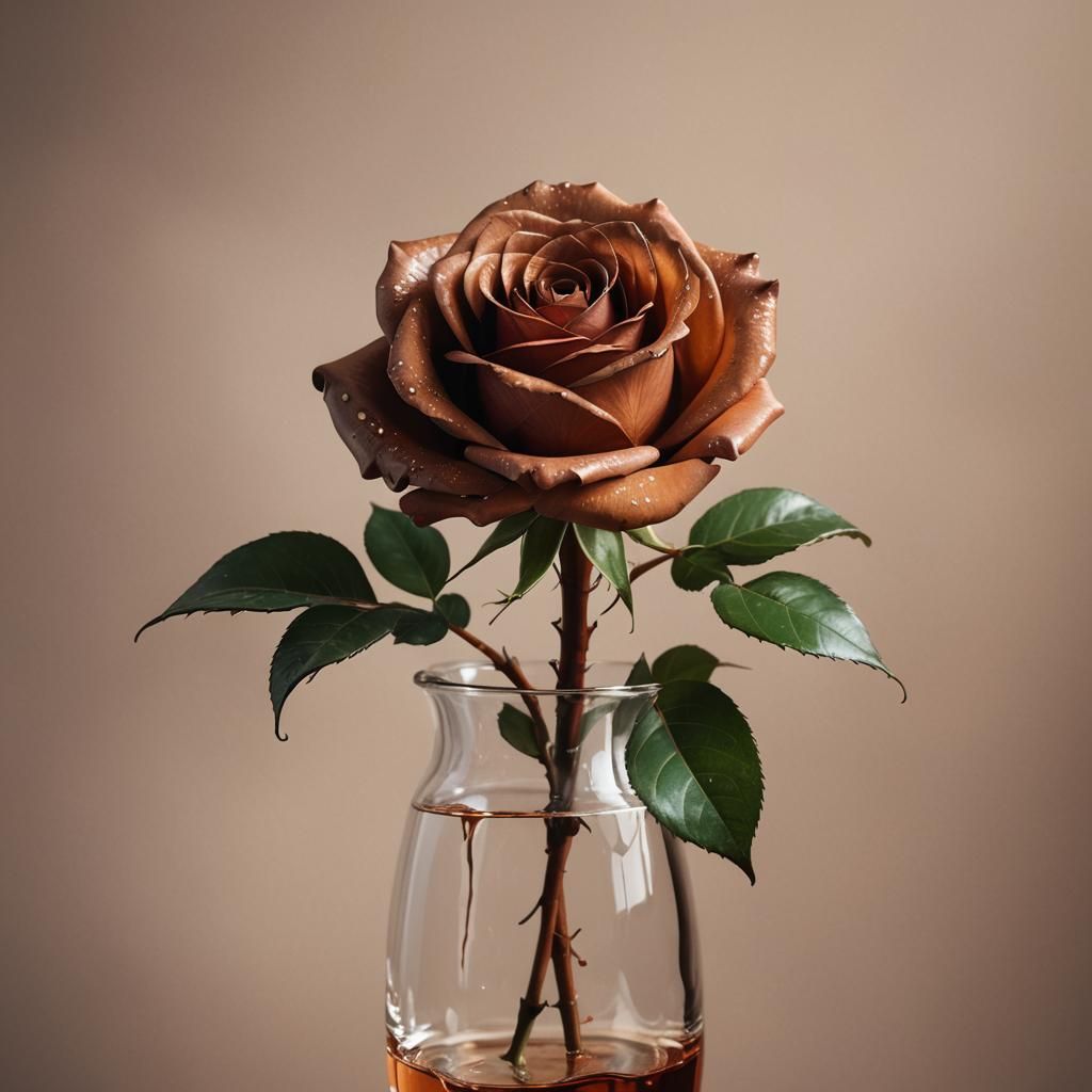 Hyperrealistic Brown Rose in Vase: Splash Art