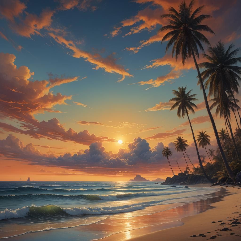Surreal Sunset Beach Landscape in Digital Matte Painting