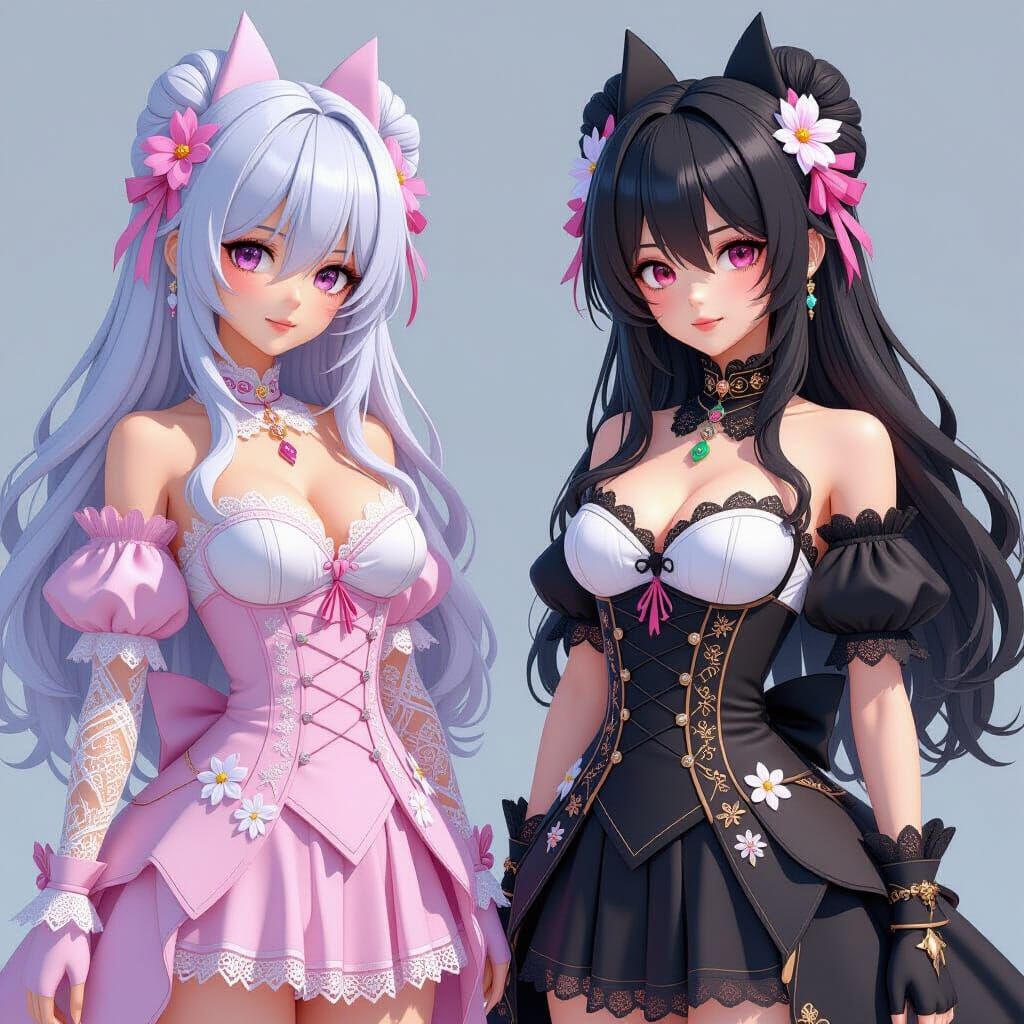 Gothic Heroine Meets Kawaii Villainess in 3D Anime Art