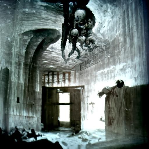 Gothic Horror Insane Asylum in Engraving Style