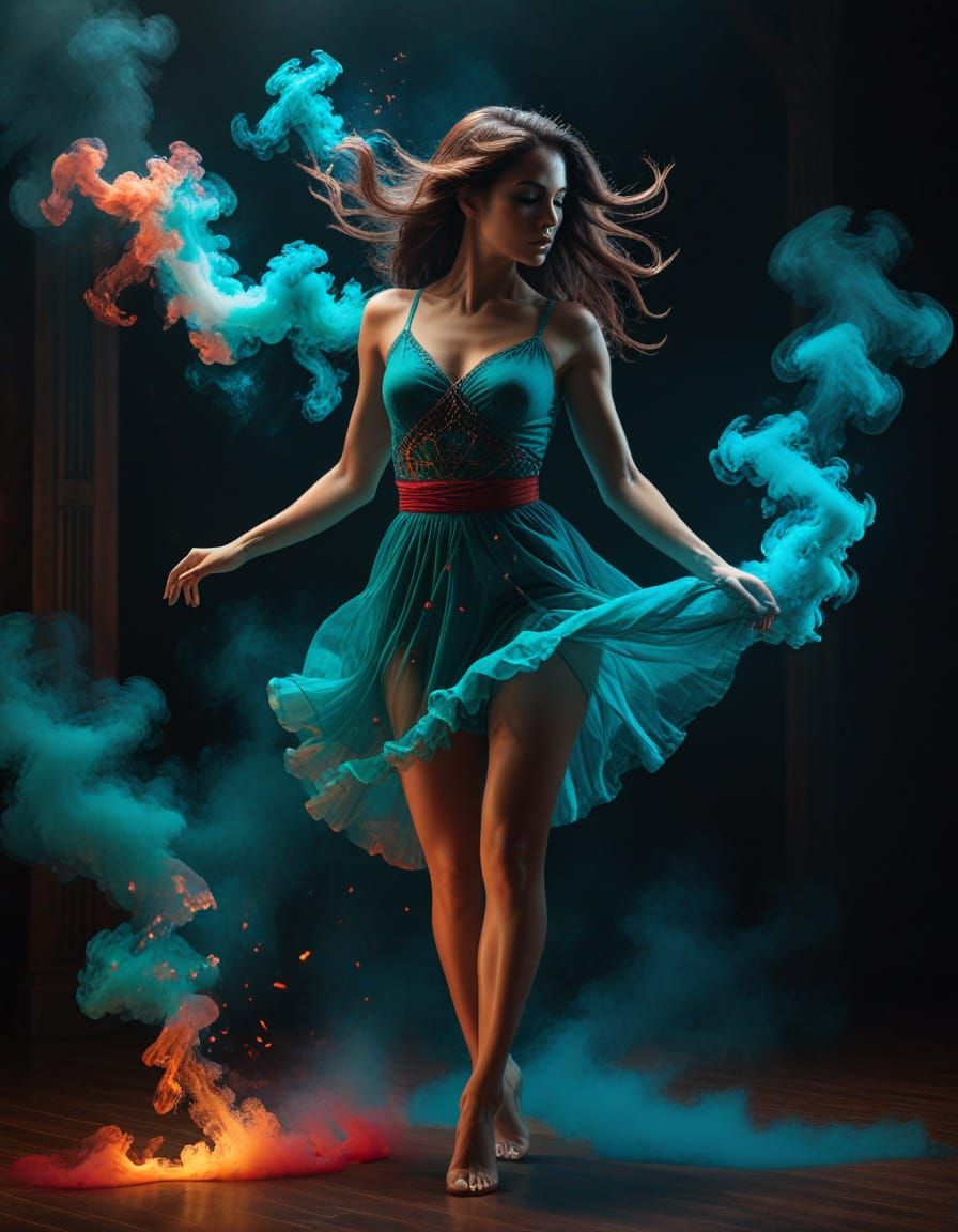 Smoke Woman: Vibrant Digital Art in Vaporwave Style