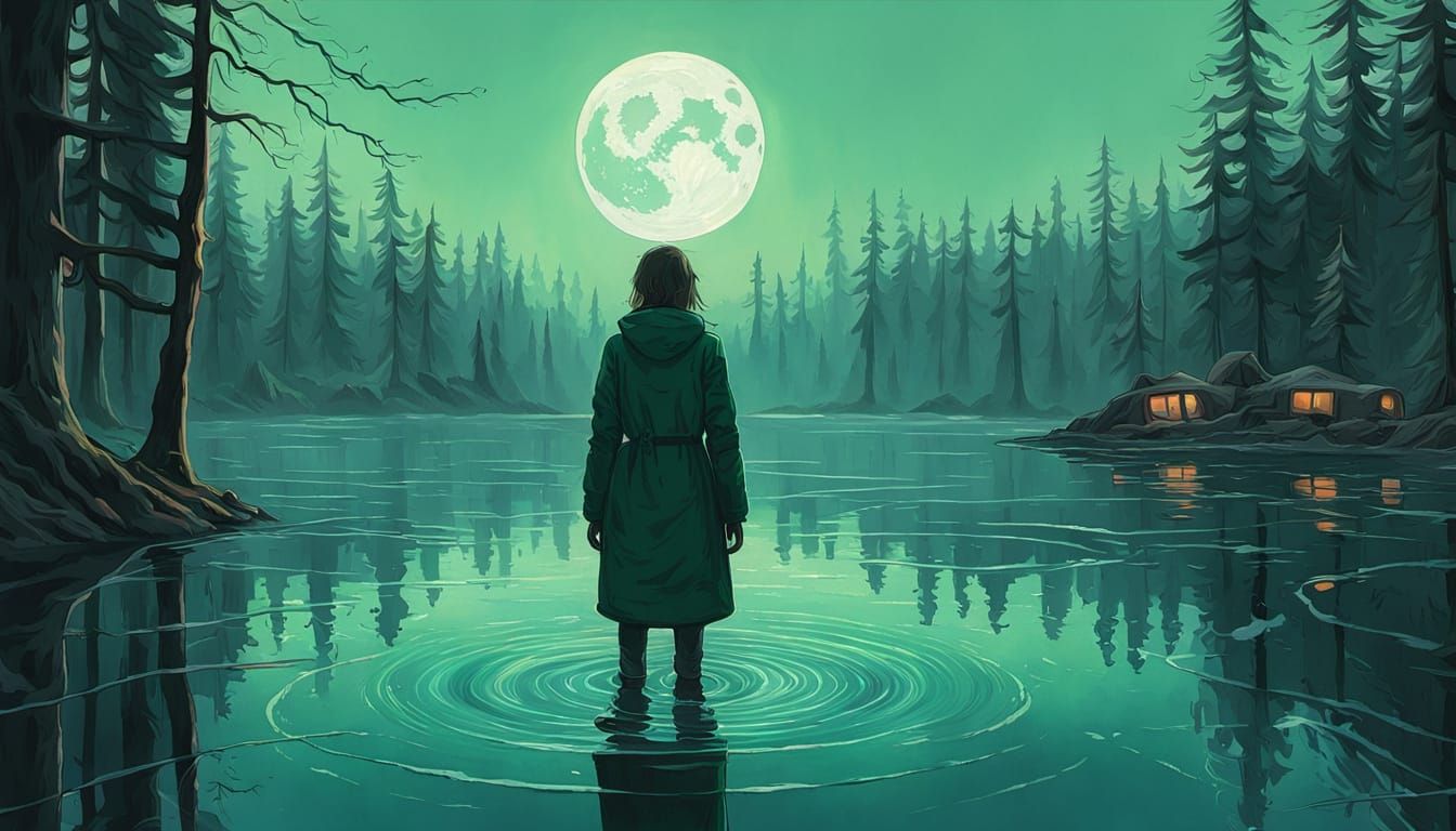 Dreamlike Water Siren in Ethereal Moonlit Landscape