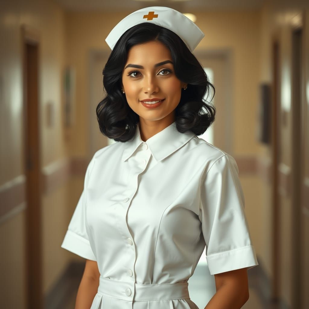Vintage-Inspired Nurse in Classic Hospital Setting