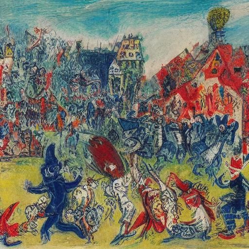 Rabbit Hero in Hell Kingdom: Ensor and Chagall Style