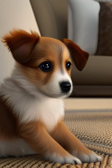 Adorable Puppy in Teacup, Majestic Oil Painting