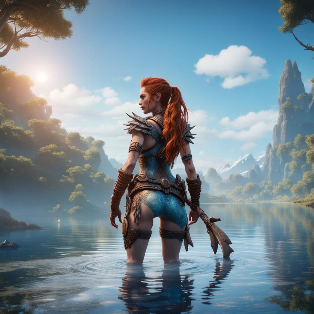 Aloy in Swimsuit: Fantasy Matte Painting