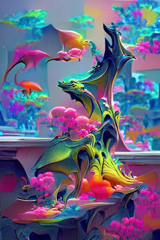 Surreal Fantasy Landscape in Neon Palette