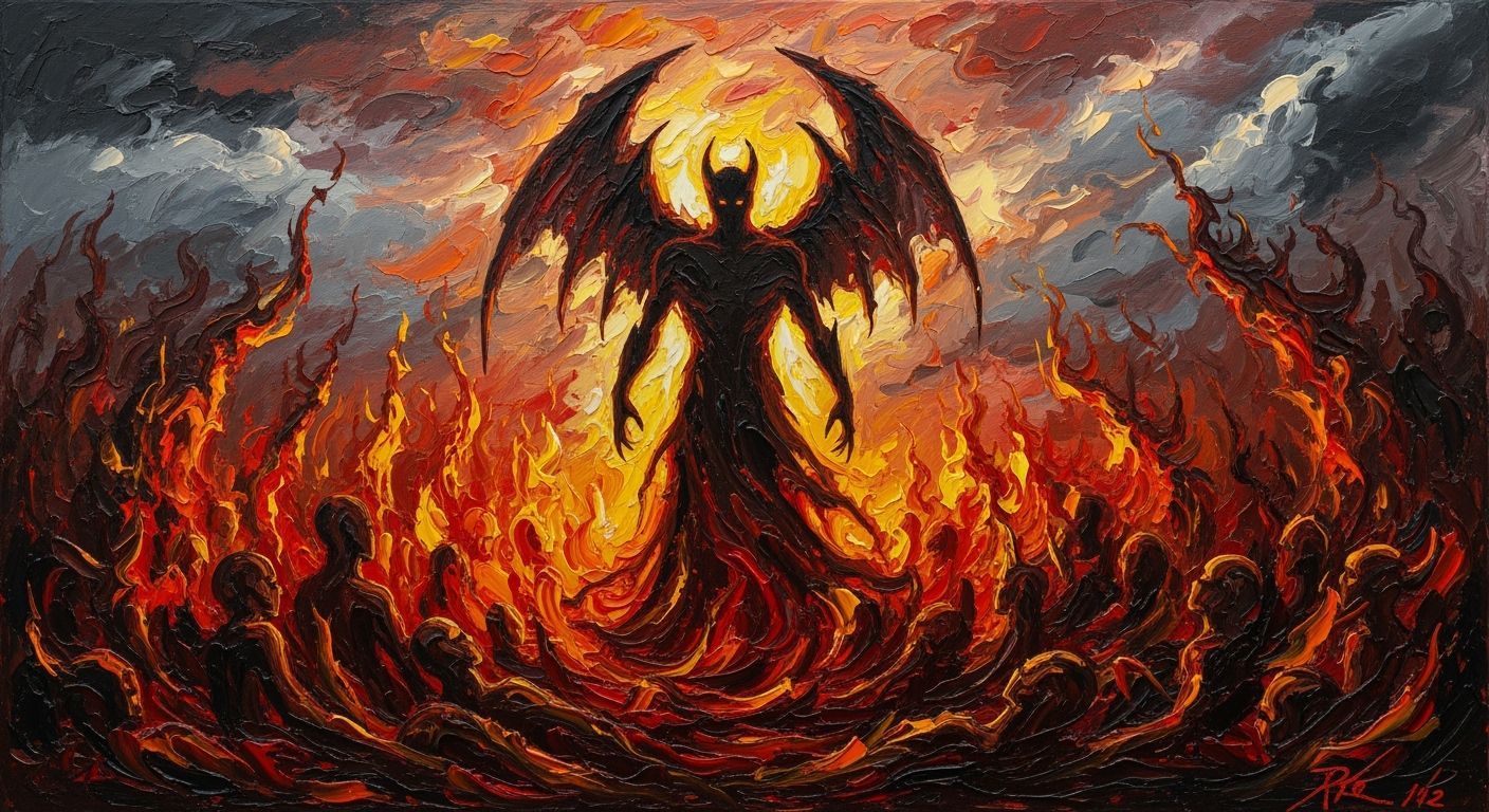 Lucifer in Hell as Impasto Oil Painting
