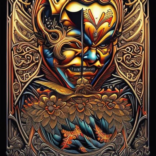 Colorful Clown Painting in Blacklight Style