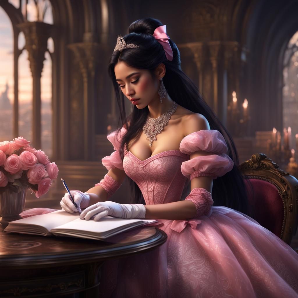 Filipina Princess Sketches in a Ballgown