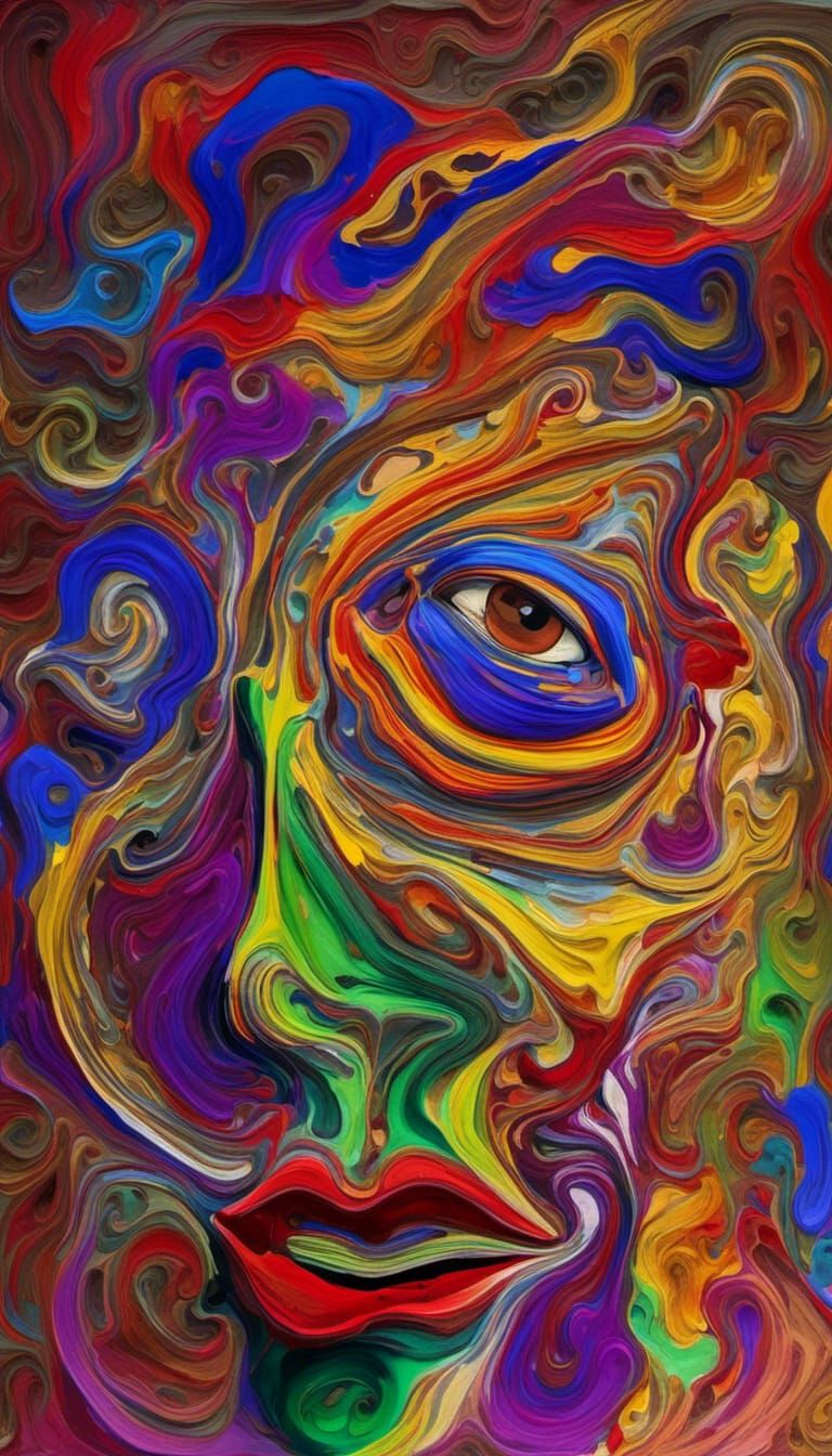 Abstract Face with Swirling, Vibrant Colors in Surreal Style