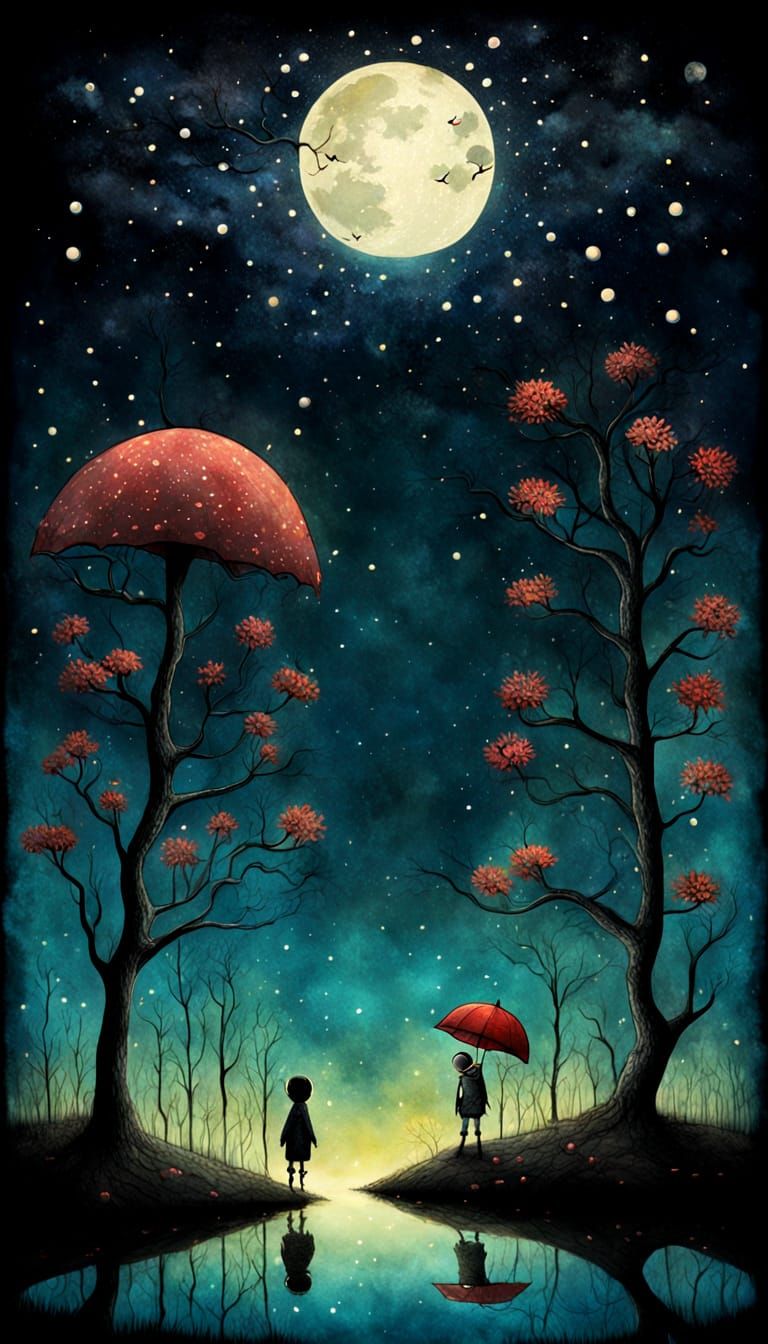 ^^Forest Holds the Night,  Moonlight Dances on Green Leaves ...