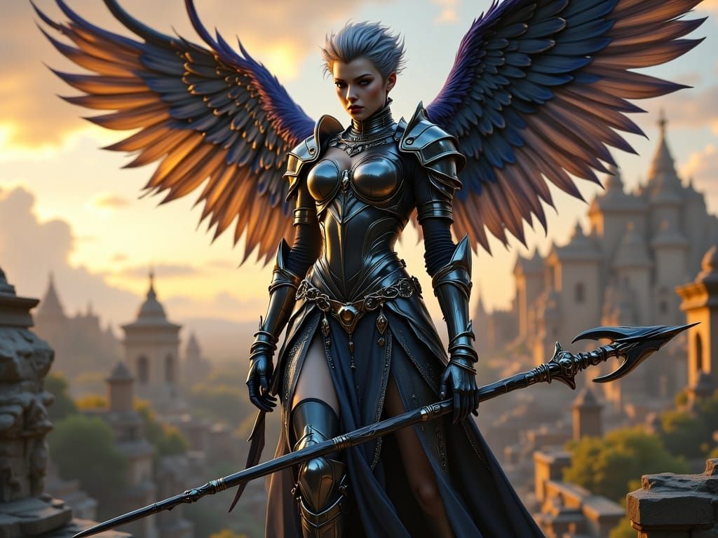 Winged Warrior Woman in Baroque Armor