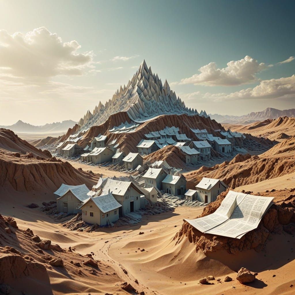 Alien Paper Village on Barren Planet in Natural Light