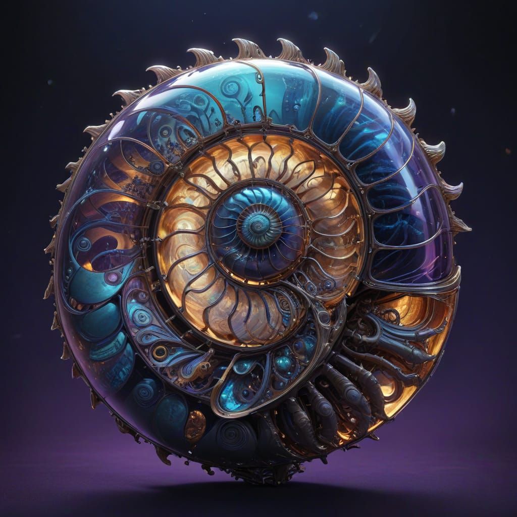 Crystal Nautilus in Futuristic Bio-Luminescent Art Style