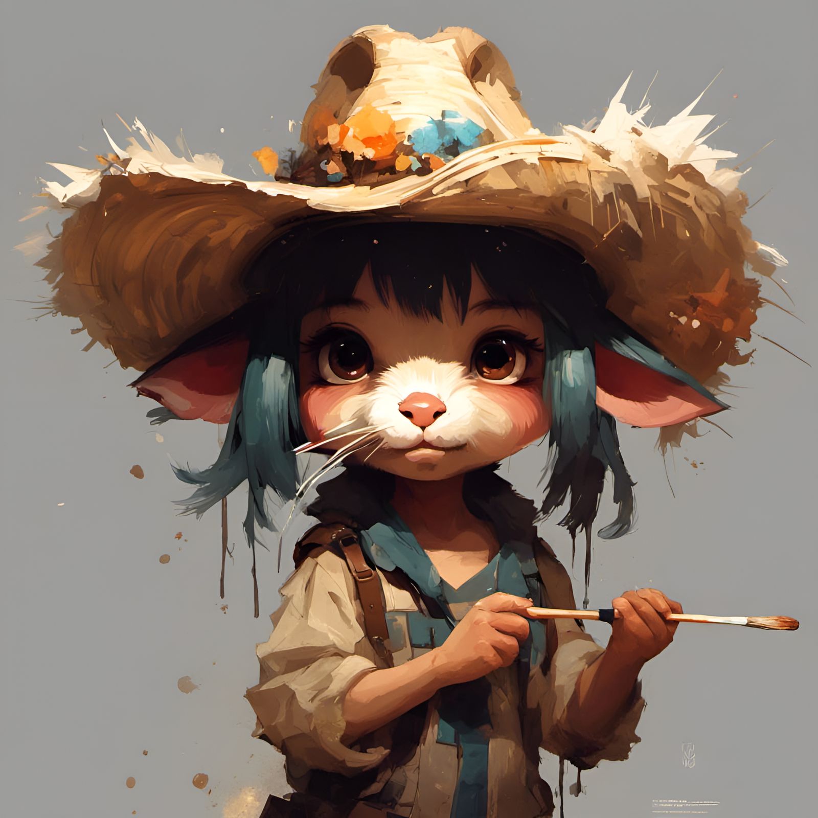 Chibi Doe with Paintbrush, Detailed Digital Art