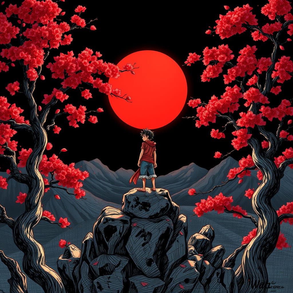 Adventurous Monkey Pirate Embarks in Vibrant Cherry Blossom ...