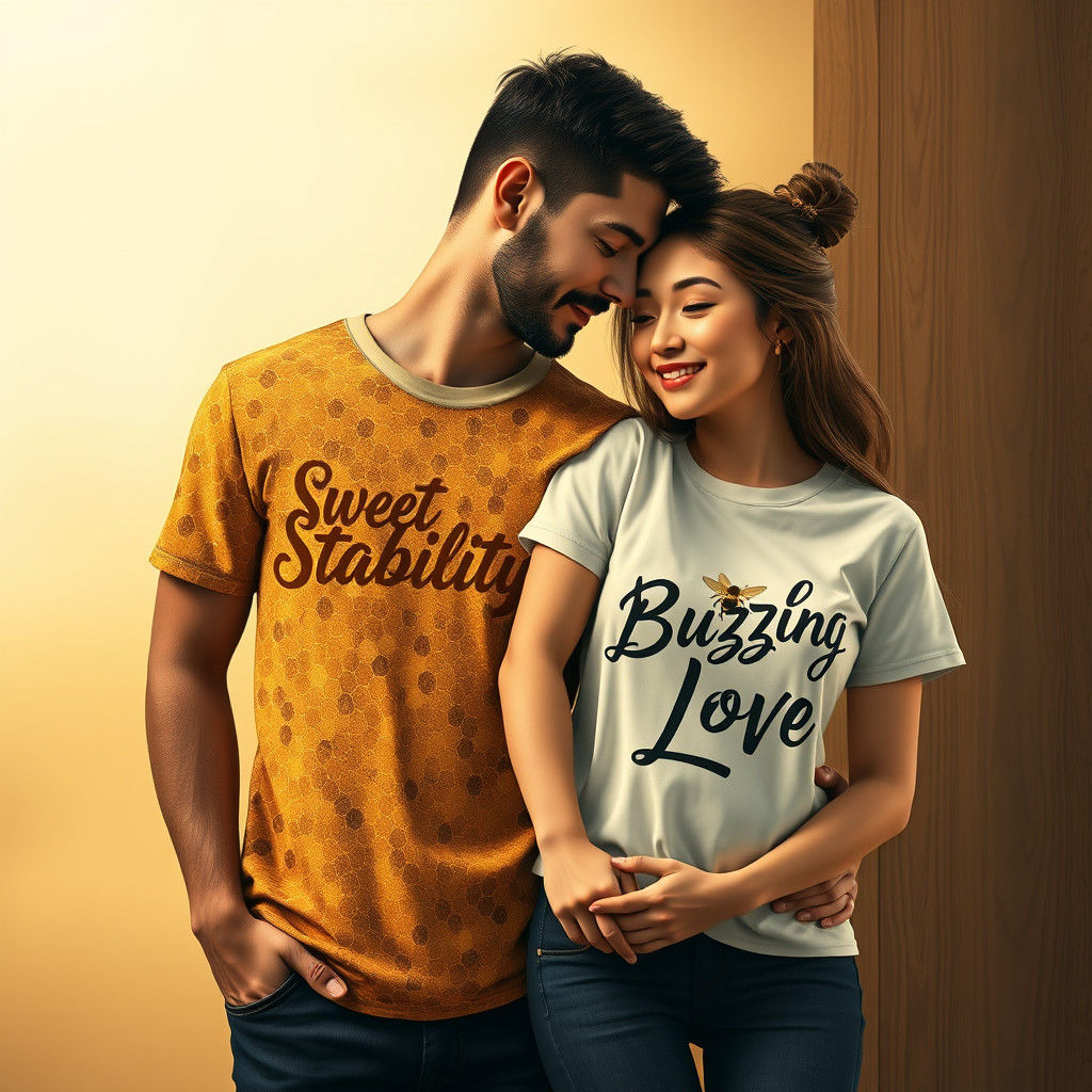 Couple in Honeycomb and Bee Graphic Tees