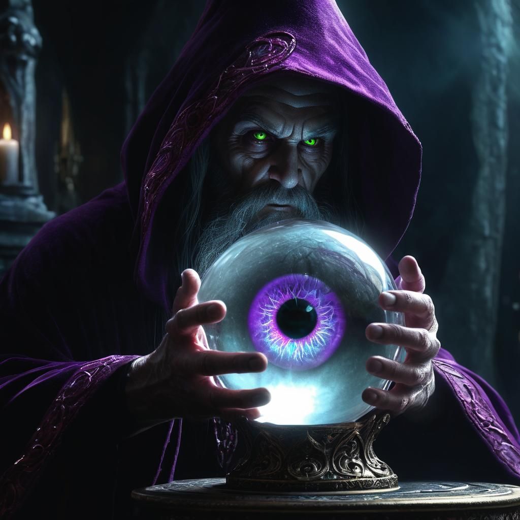 Eerie Wizard and Demon Eye Crystal Ball
