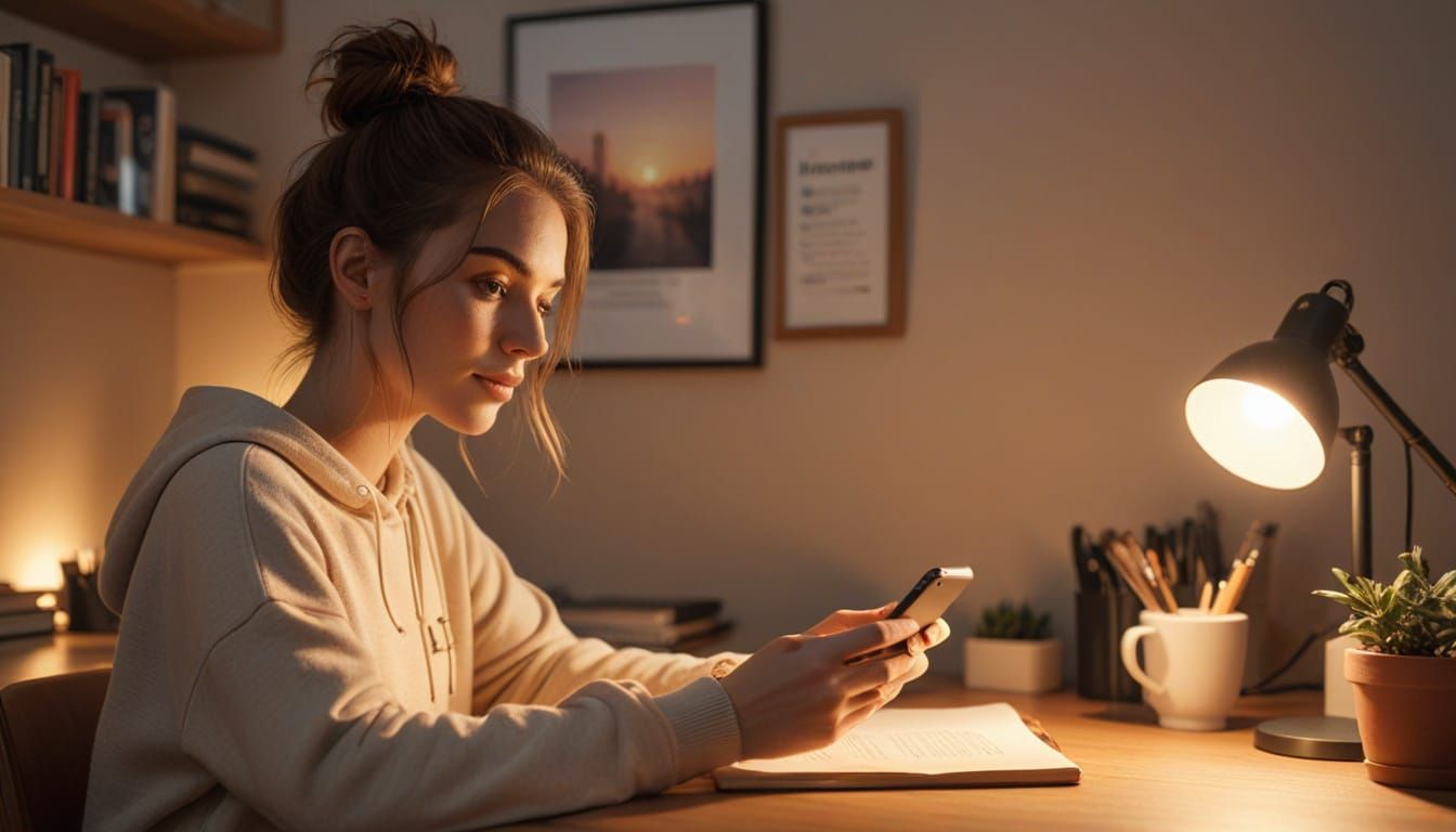 Cozy Influencer Desk Setup with Motivational Quote